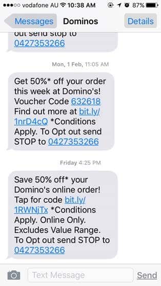 Dominos mobile engagement sms text message3